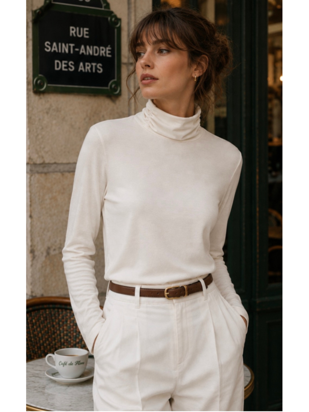 Aventura Long Sleeve Turtleneck Tee, Size S, Cream New